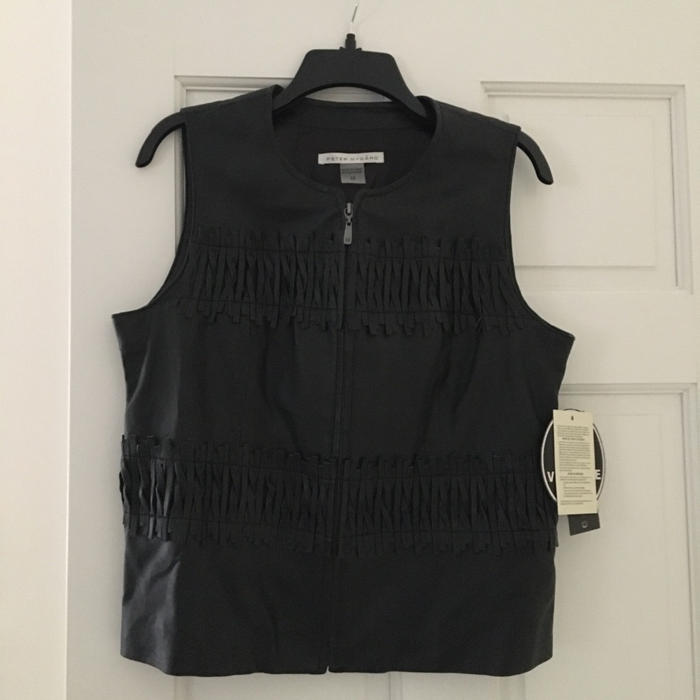 Peter Nygard Genuine Lambskin Black Leather Vest